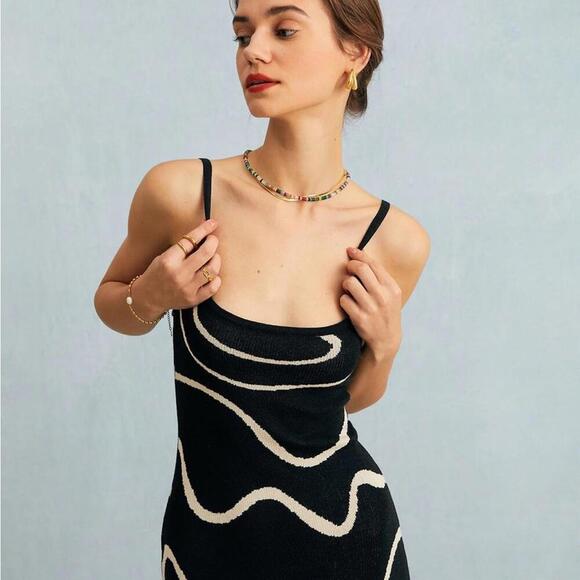 RIHOAS The Black Wave Mermaid Hem Knit Midi Dress XS - Picture 3 of 8